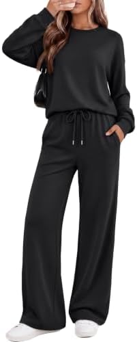 Womens Sweatsuits 2 Piece Lounge Sets Matching Cozy Fall Outfits, Black