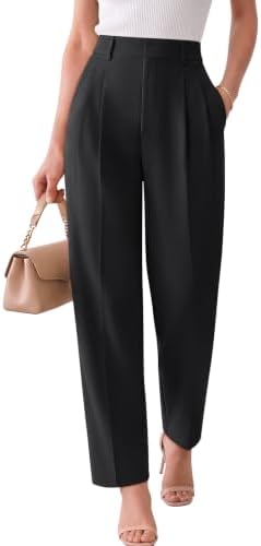 Womens Tapered Dress Work Pants Business Casual Slacks Trouser, Black