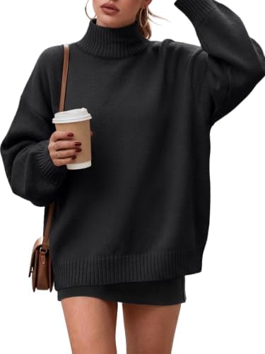 Women's Turtleneck Oversized Sweater Fall Outfits Clothes, Black