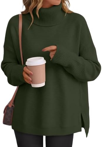 Womens Turtleneck Oversized Sweaters, Army Green