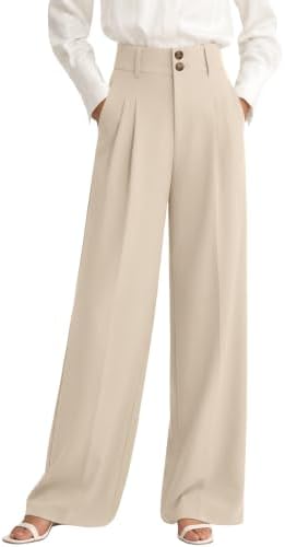 Women's Wide Leg Dress Pants Work Business Casual Loose Trousers, Apricot