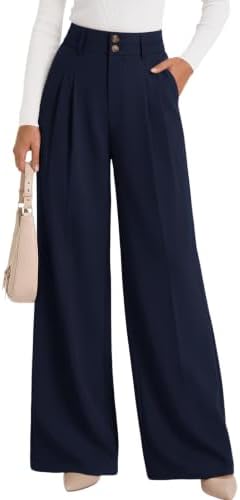 Women's Wide Leg Dress Pants Work Business Casual Loose Trousers, Navy Blue 2