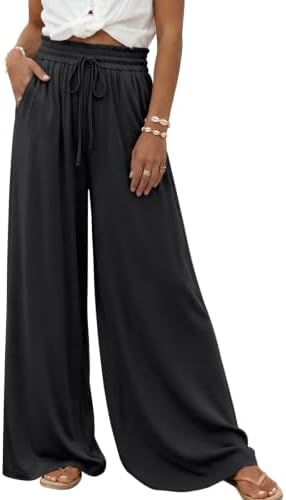 Womens Wide Leg Palazzo Pants with Pockets High Waist Flowy, Black