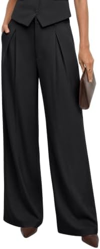 Women's Wide Leg Work Pants Dress Business Casual Loose Slacks, Black