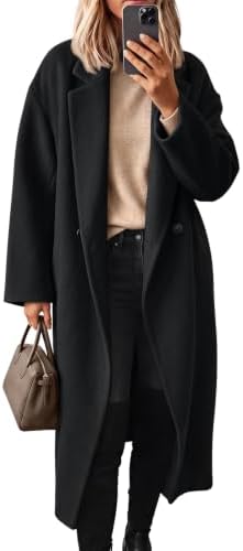 Women's Winter Double Breasted Wool Coat, Black