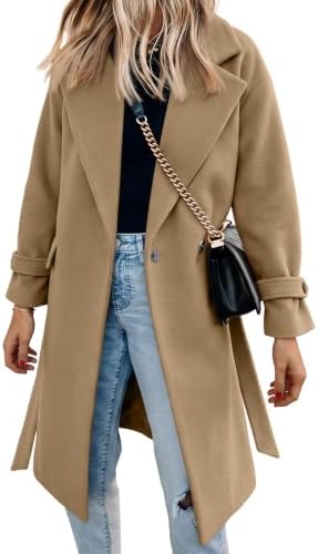 Womens Winter Wool Coat Long Outerwear Trench, Camel